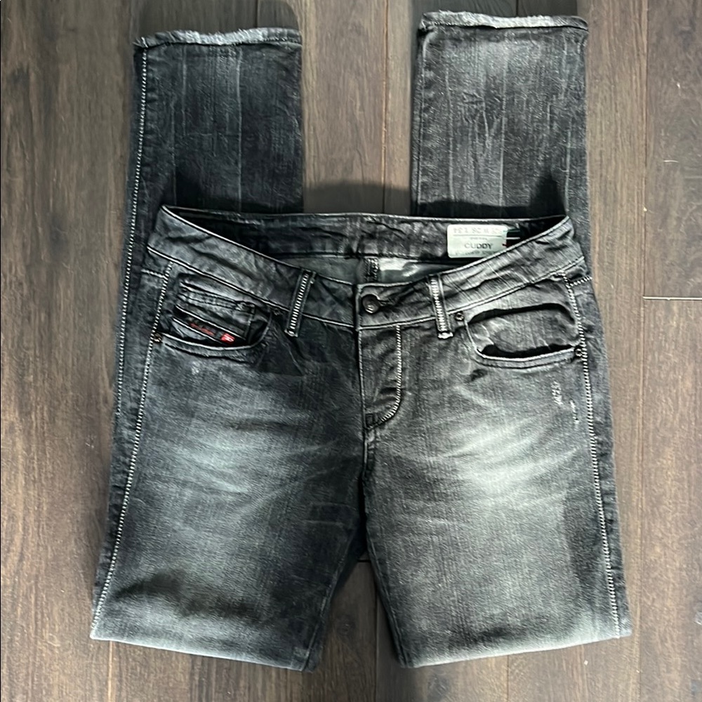 Diesel Black Straight Leg Jeans with Distressed Look